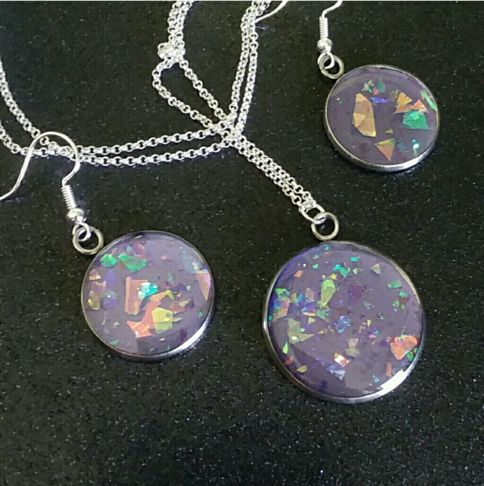 Purple Opal earrings and necklace set - Picture 1 of 2